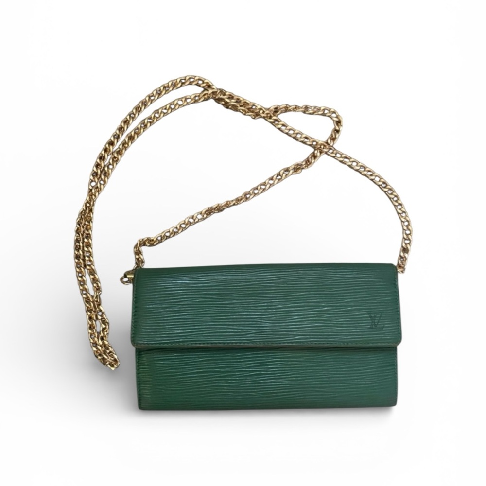 Louis Vuitton Green Epi Leather Wallet Bag with Gold Chain